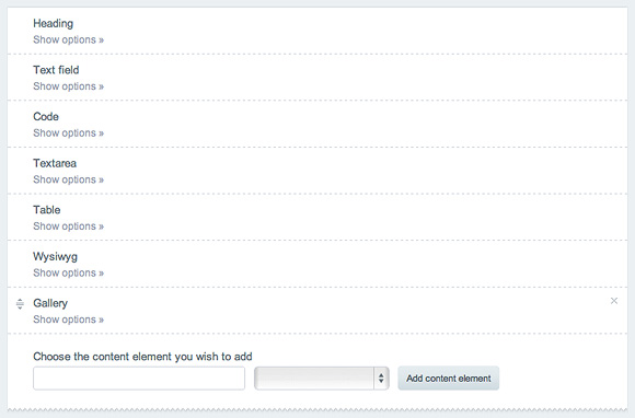 Content Elements - Admin selection for available fields