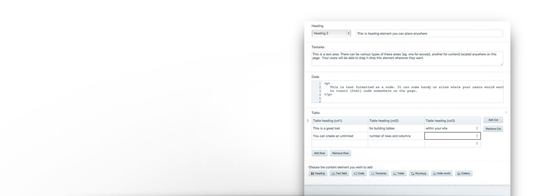 Content Elements publish page example